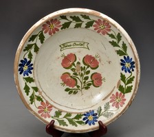 Tata memory. Large wall plate. 34.5 cm probably made by the potter Ferenc Lénárdt.