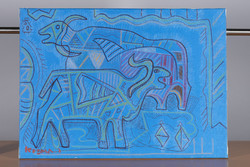 István Kozma - buffaloes - mixed media - on canvas - 70x50