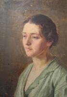 Zöld ruhás női portré (teljes méret: 32x44 cm)