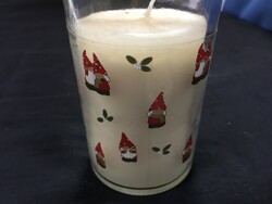 Karácsonyi mintás üveg gyertyatartó, 24 órás gyertyával