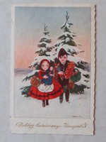 Old Christmas postcard 1933 folk costume postcard
