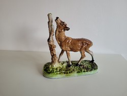 Vintage old large enamel enameled cast iron deer statue