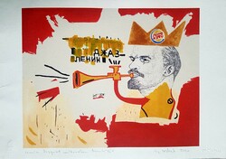 Drmáriás - lenin plays the trumpet in basquiat's studio 25 x 32 computer print, embossed paper