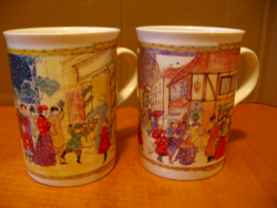 Collectible, nostalgic Christmas scene, artistic mug pair fine bone china
