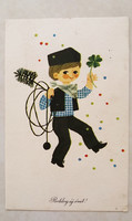 Old New Year postcard with chimney sweep clover style postcard