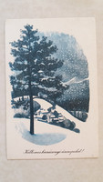Old Christmas postcard snowy landscape retro postcard