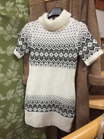 Norvég mintás rövid újjú, hosszú női pulóver, tunika legginshez