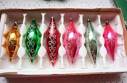 Old Czech glass colored painted large Christmas tree ornaments. 6 pieces 12-14cm