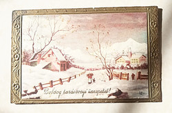 Old Christmas postcard 1942 snowy rural landscape postcard