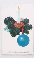 Old Christmas postcard with pine branch candle postcard