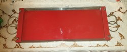 Black and red, two-sided retro glass tray with metal frame