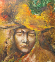 Erdei varázsló (olajfestmény, kerettel 33x37 cm) modern férfi portré