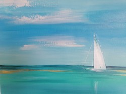 Sas Veronika Balaton sailboats painting 40x50x4 cm/ canvas, acrylic, gold