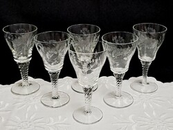 Set of 6 very nice footed liqueur crystal (?) Glass glasses with a polished flower pattern