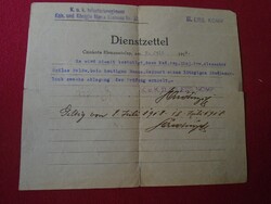 DEL011.16 K.u.K.kötelezettségi nyilatkozat Dienstzettel -Czinkota Ehmanntelep Alexander Szilas 1918