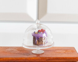 Vintage mini sütemény üvegbúra alatt, tálcán - bababútor, babaházi kiegészítő, konyha, miniatűr