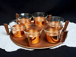 Marked schott & gen mainz jena glass glass tea coffee set on tray in copper holder