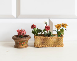 Mini kézműves virág szett kaspókban - babaházi kiegészítő, bababútor, miniatűr