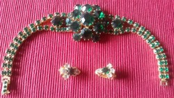 Emerald green rhinestone bracelet with matching earrings