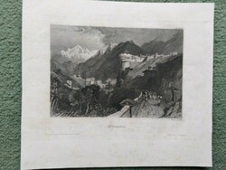 Rovereto from South Tyrol. Original woodcut ca. 1840