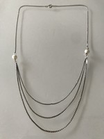Silver-plated necklace with three-row insert, with pearls, 46 cm long
