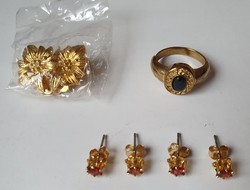 Arany színű bizsu ékszerek ékszer csomag köves fülbevaló gyűrű klipsz