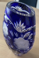 Royal blue lead crystal vase, 20 cm - special, unique shape