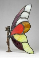 1L058 bronze nude fairy with stained glass wings 19 cm