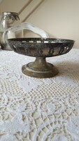 Old silver-plated copper, openwork rim, table center with feet, offering
