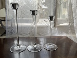 Kézzel készített üveg gyertya vagy mécsestartók, gyönyörű, 3 darabos szett. 32 cm, 28 és 24 cm magas