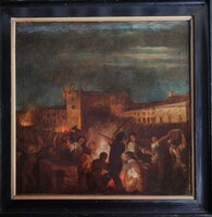 Antique painting from the late 1700s! The French Revolution! 90X90cm, plus frame!