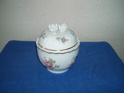 Hollóházi-hajnalka pattern-- hand-painted-rose-topped sugar bowl- porcelain!