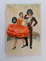 Old postcard spanish dancing couple 3d vintage postcard