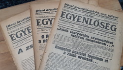 EGYENLŐSÉG - A MAGYAR ZSIDÓSÁG POLITIKAI HETILAPJA  -  1933  -  4 DB  - JUDAIKA