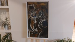 (K) abstract painting by Miklós Csepeli Németh 91x53 cm with frame