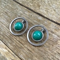 Old modernist metal clip earrings with glass stone