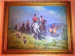 János Viski: Hunting with Hounds (oil on canvas, 60x80)