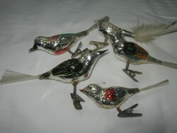 5 old glass bird Christmas tree decorations with clips