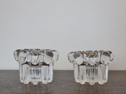 Vintage French ice glass candle holder pair - marked vmc reims france ('60s/ '70s)