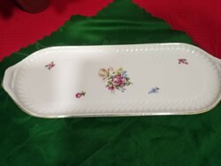 Old large granite tray with floral handles, bowl