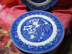 Old willow pattern, English porcelain pagoda bowl, plate