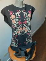 Zara nyomott hímzés mintás fekete újszerű tunika ruha