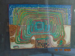 Hundertwasser (1928-2000) osztrák  festőművész KOMMUNIST MIT FLAGEL munkája nyomata certifikációkkal