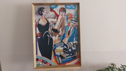 (K) Szép art deco festmény 53x73 cm kerettel