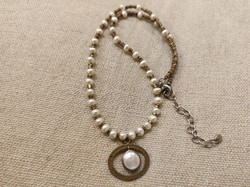 Silver and bronze necklace with blue pearls (silpada)