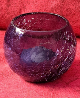 Christmas candle holder, purple glass with cracked pattern, with candle