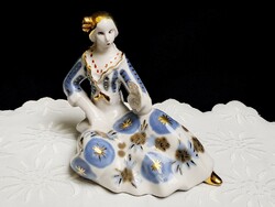 Régi Szovjet-Ukrán porcelán kártyavető cigánylány arany és kék festéssel