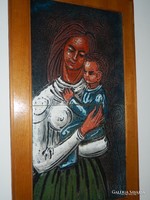 Huge quality fire enamel image: mother and child