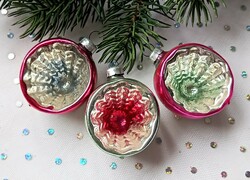 Régi reflex üveg gömb karácsonyfa dísz 3db együtt 4-5cm
