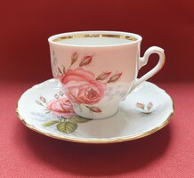 Mitterteich Bavaria német porcelán kávés csésze és csészealj rózsa virág mintával